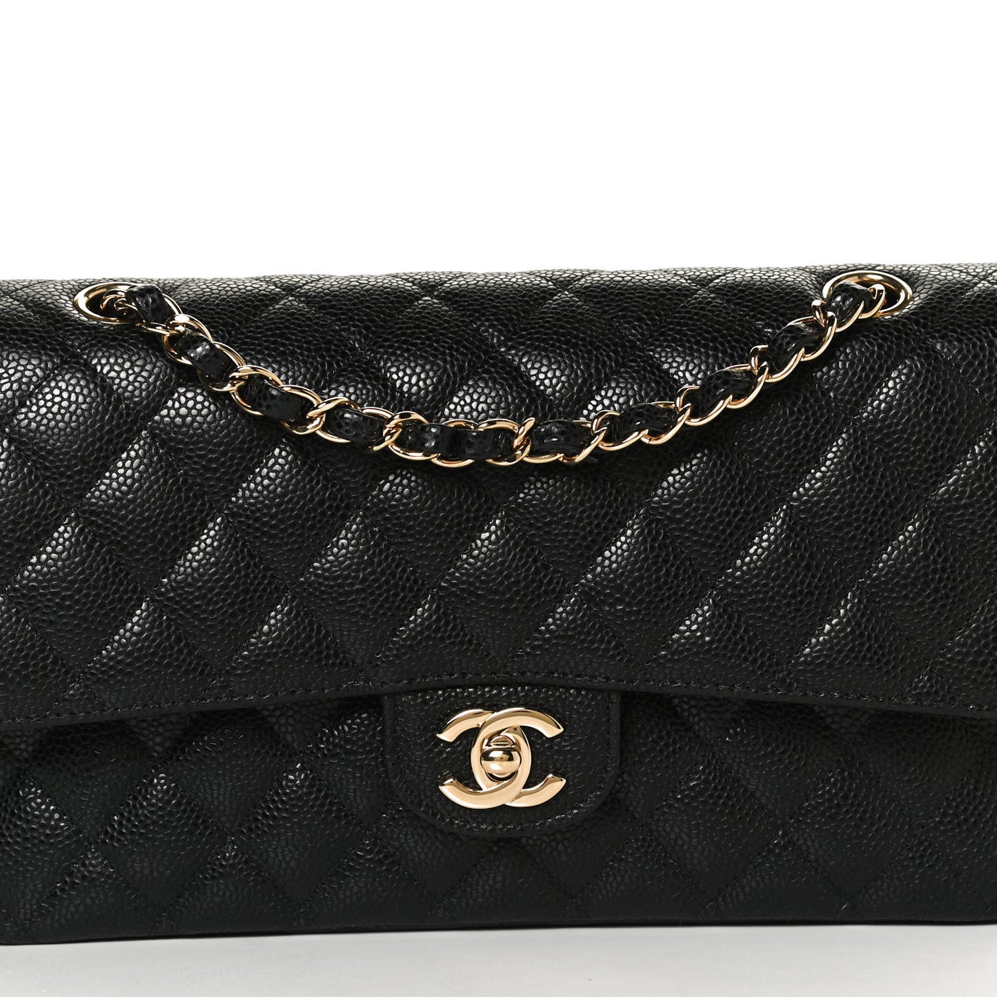 Caviar Quilted Medium Double Flap Black