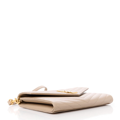 Saint Laurent Grain De Poudre Matelasse Chevron Monogram Envelope Clutch Dark Beige 4 of 11