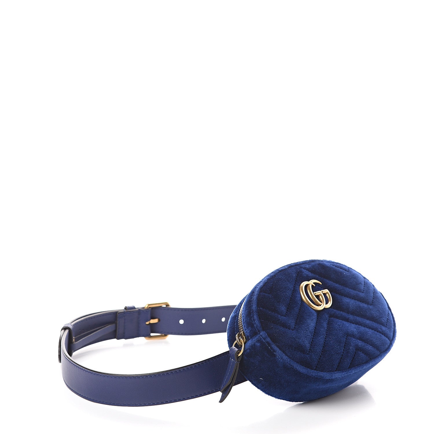 Gucci Velvet Matelasse GG Marmont Belt Bag 85 34 Cobalt Blue 3 of 8
