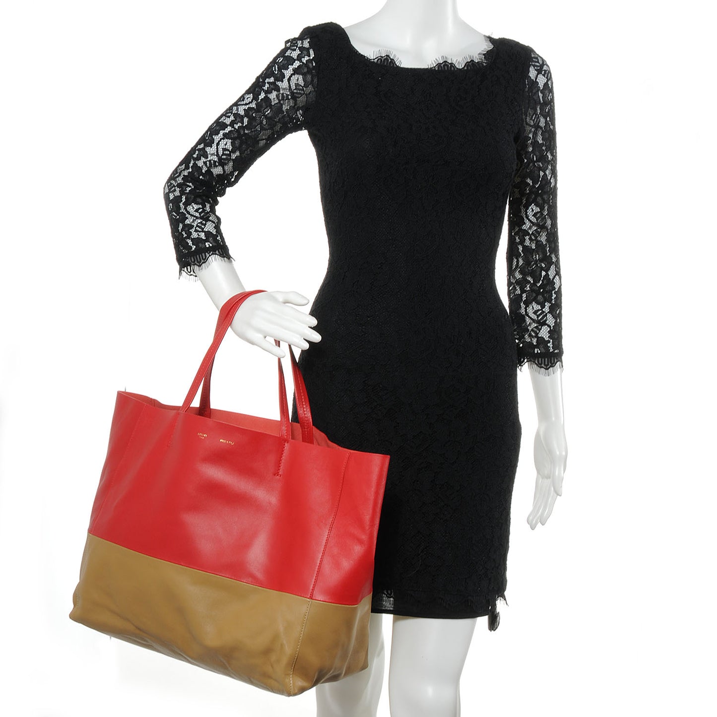 Leather Horizontal Bi-Cabas Red Camel