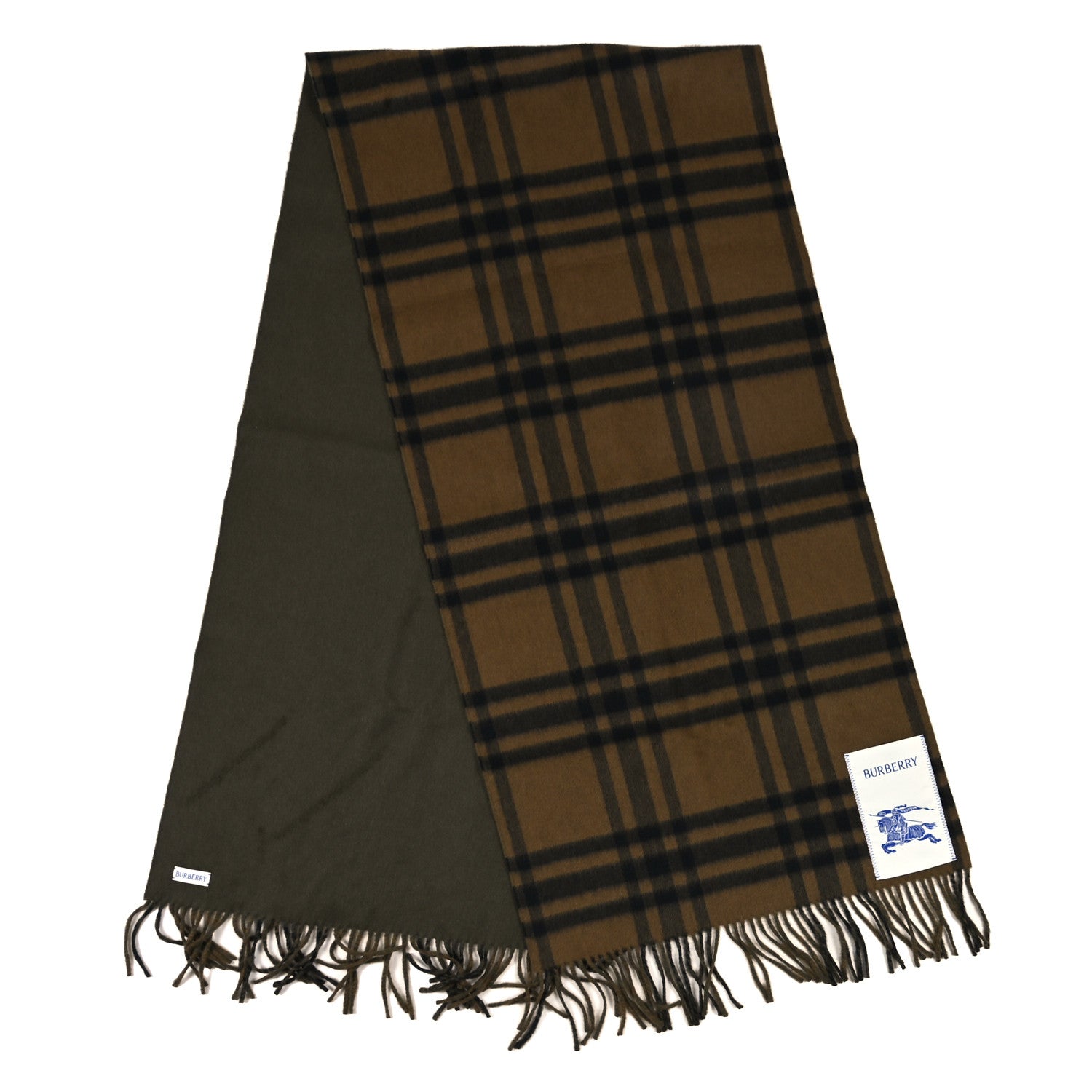 Burberry Cashmere Fringe Scarf Brown Khaki 2 of 4