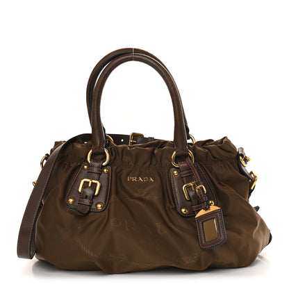 Prada Tessuto Nylon Jacquard Logo Tote Brown 1 of 11