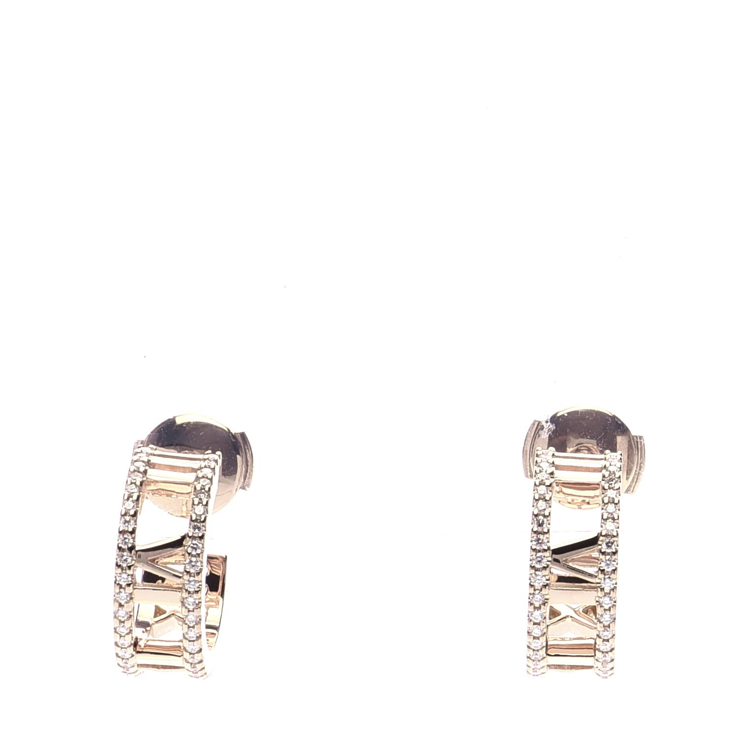 Tiffany 18K Rose Gold Diamond Atlas Open Hoop Earrings 1 of 6