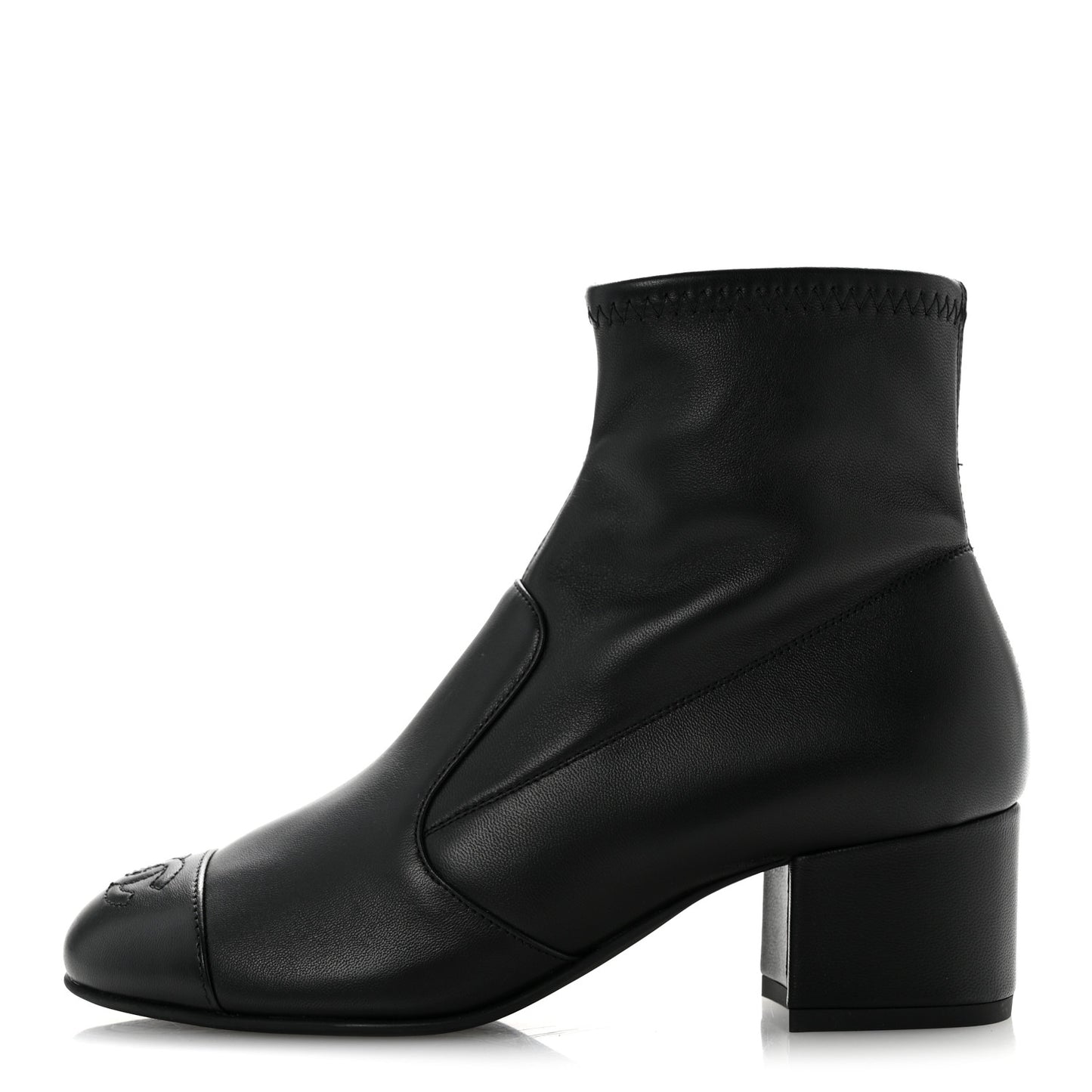 Stretch Lambskin Cap Toe CC Uniform Short Boots 35 Black