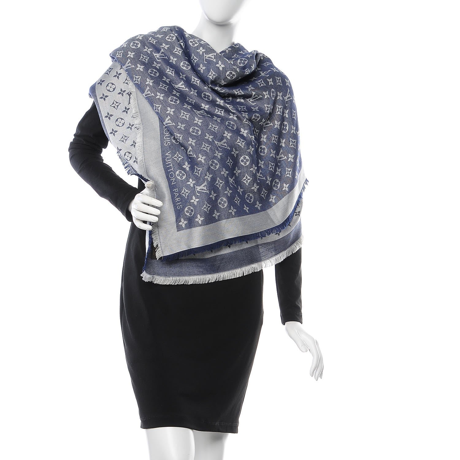 Louis Vuitton Wool Silk Monogram Denim Shawl Blue 2 of 4