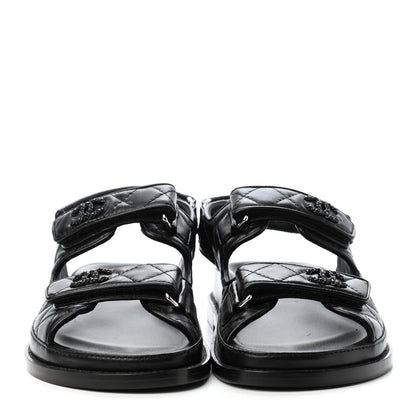 Chanel Lambskin Velcro Dad Sandals 37 Black 2 of 4