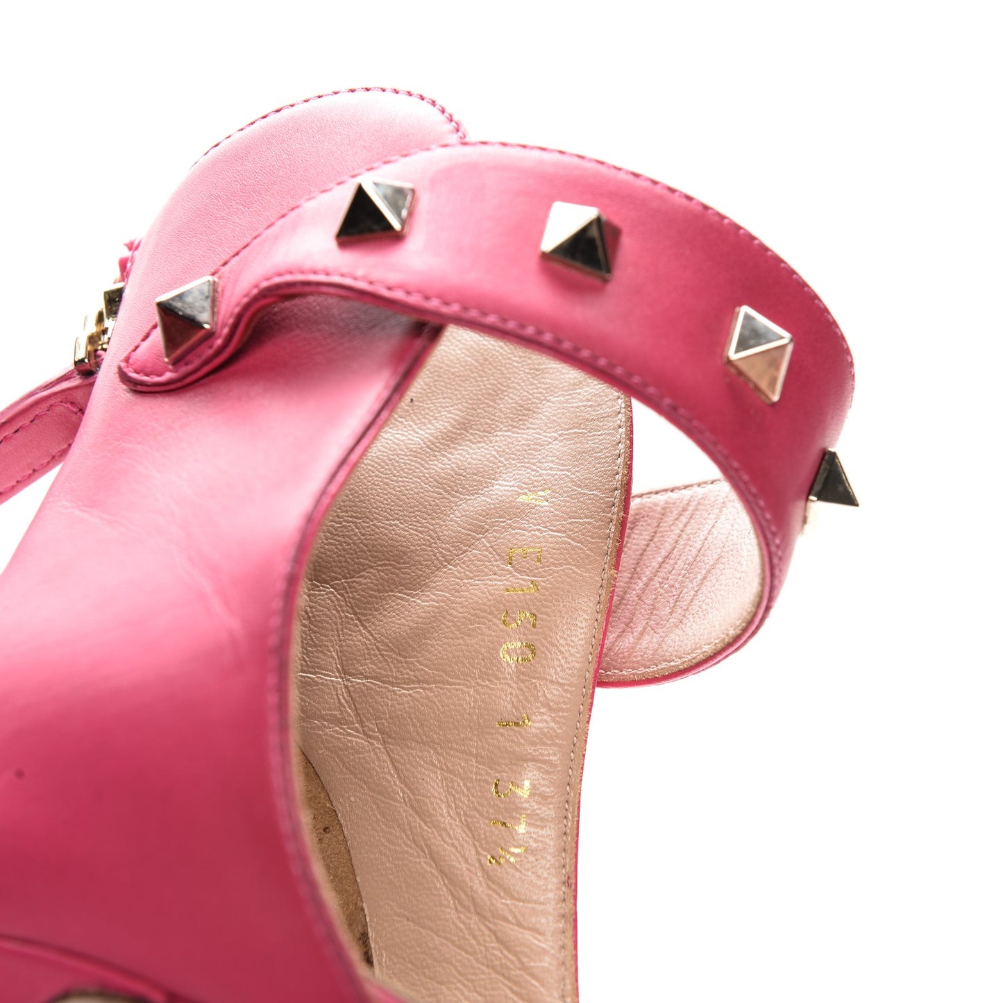 Calfskin Rockstud Ankle Strap Sandals 37.5 Pop Fuxia