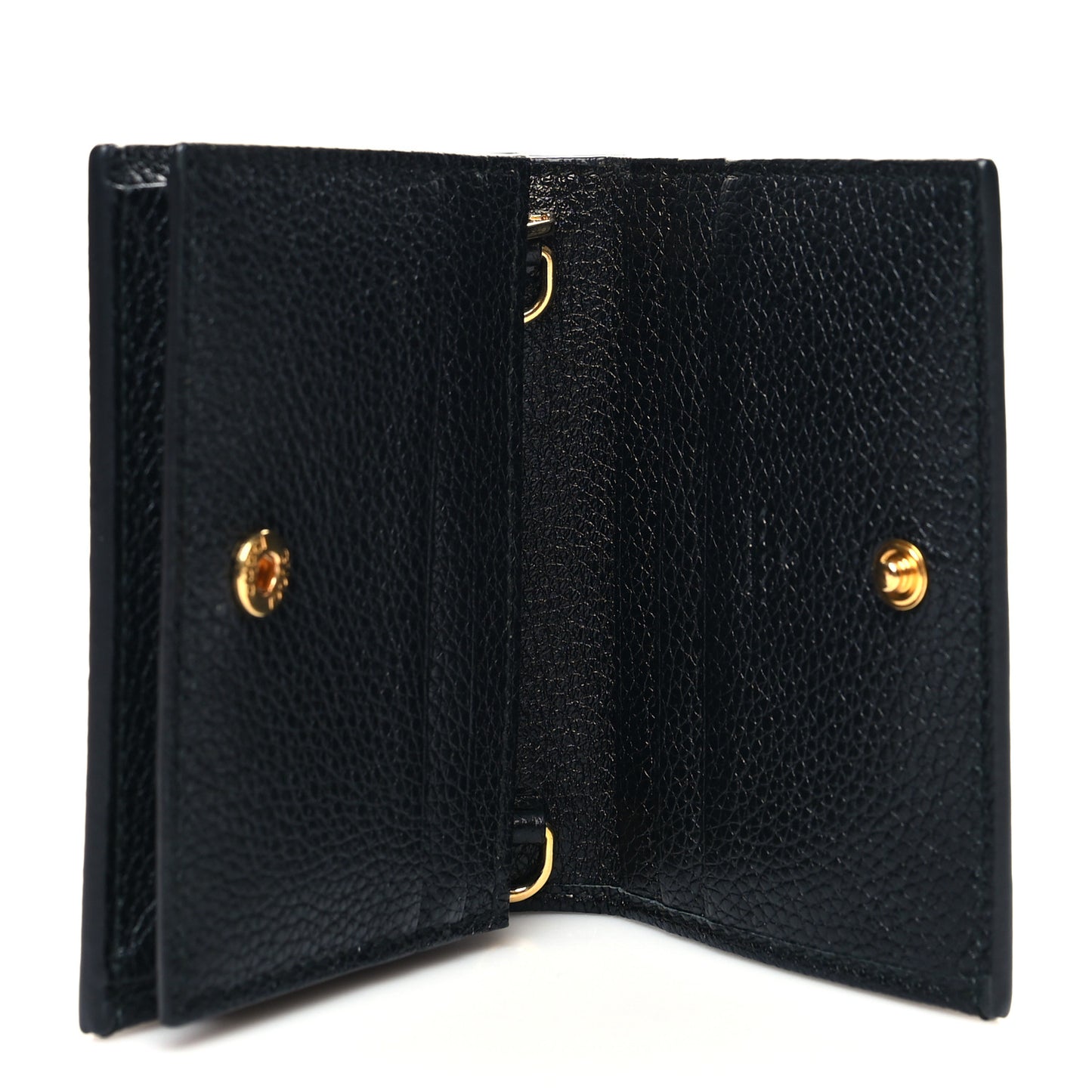 Grainy Calfskin Zumi Chain Card Case Wallet Black