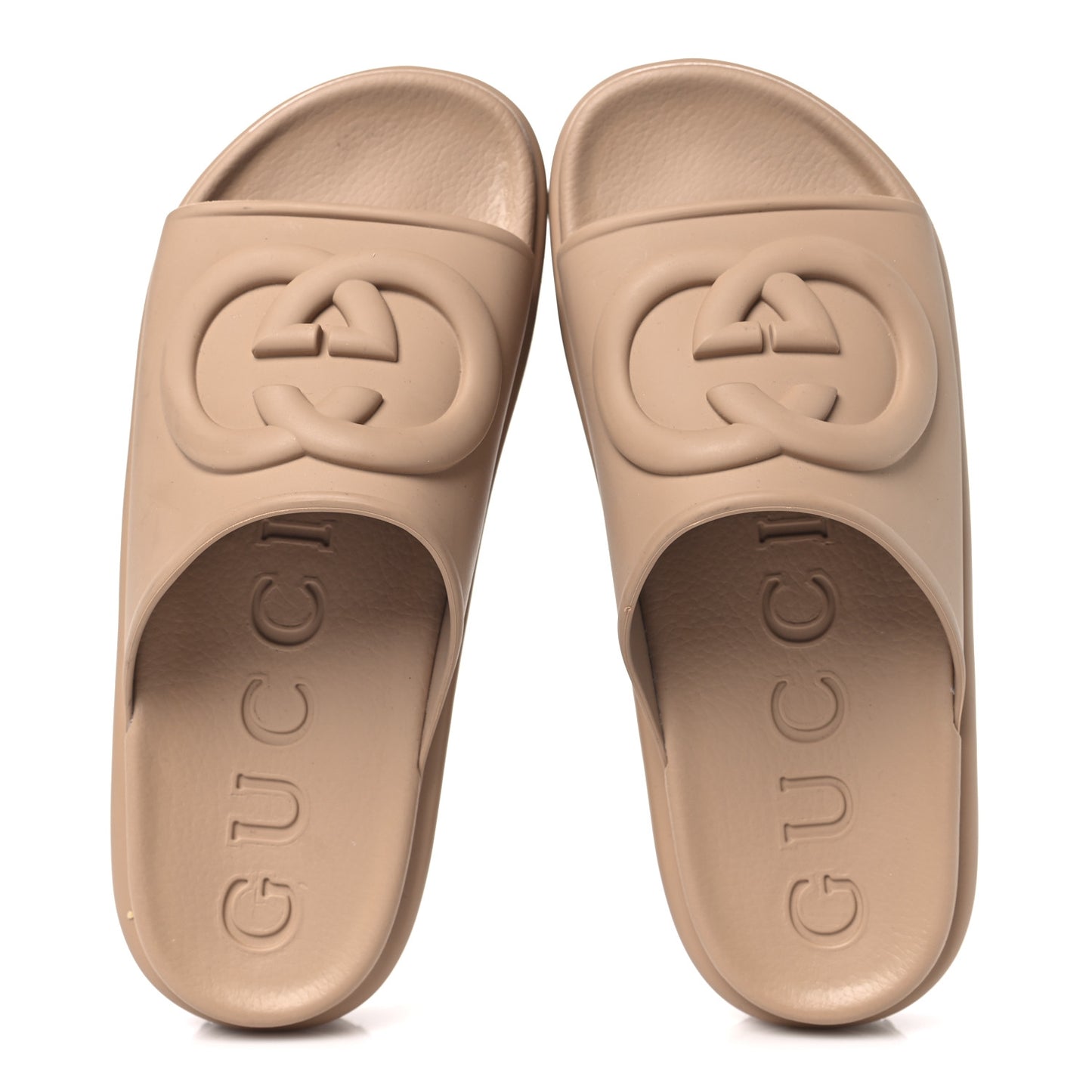 Soft Rubber Womens Interlocking G Platform 42mm Slide Sandals 38 Vintage Camel