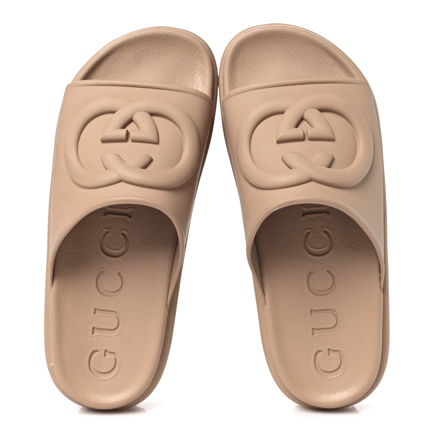 Gucci Soft Rubber Womens Interlocking G Platform 42mm Slide Sandals 38 Vintage Camel 2 of 9