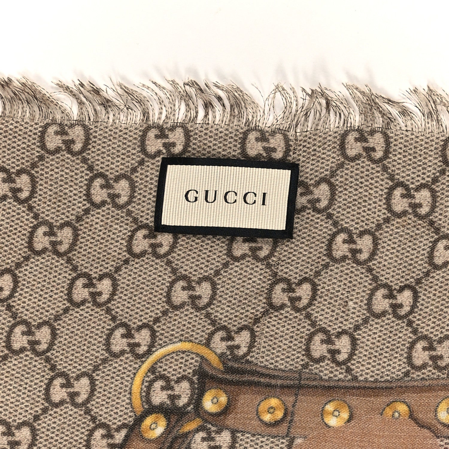 Gucci Wool Jacquard GG Monogram Big Panshie Fringe Shawl Dark Purple Beige 2 of 4