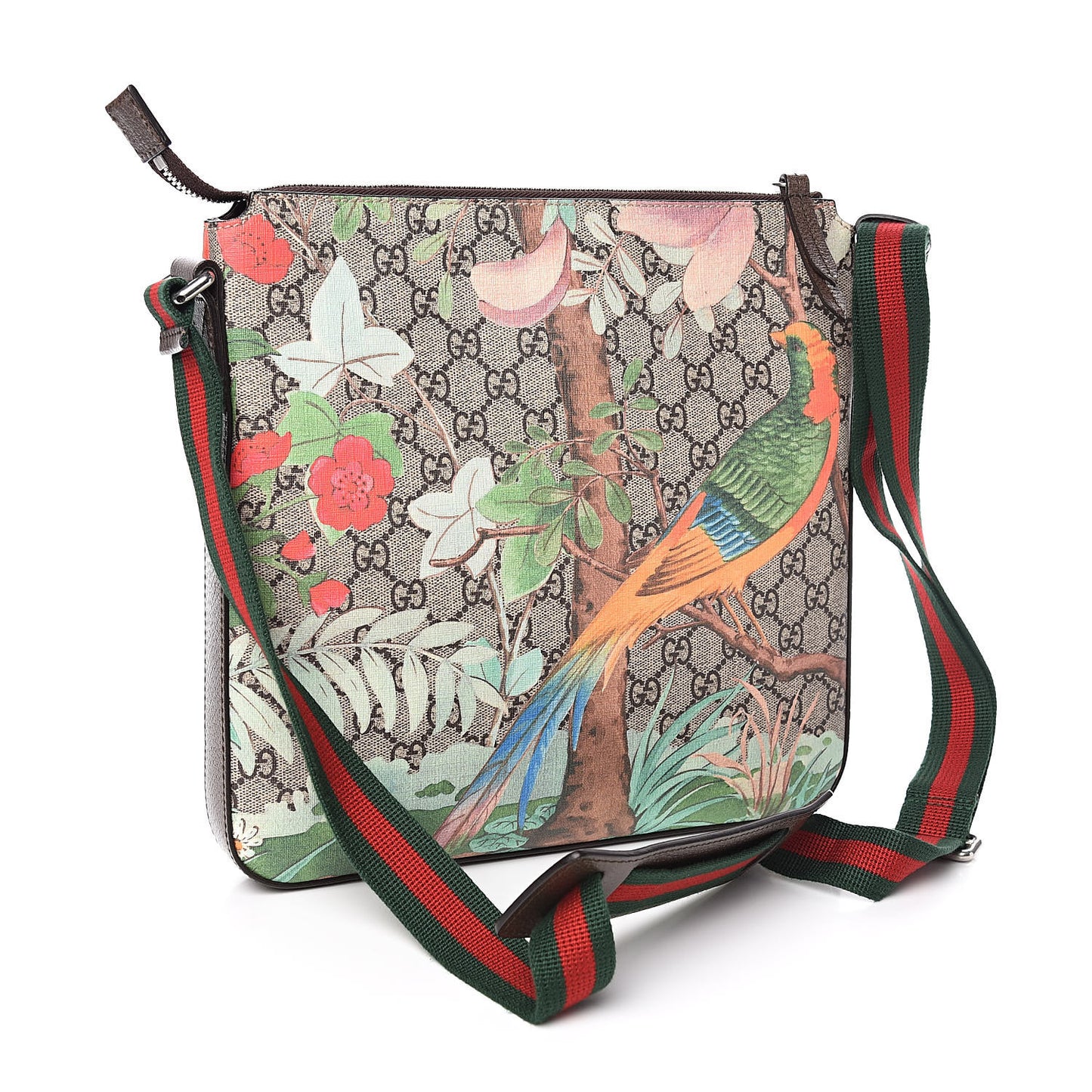 GG Supreme Monogram Tian Web Medium Flat Messenger Beige Multicolor New Acero