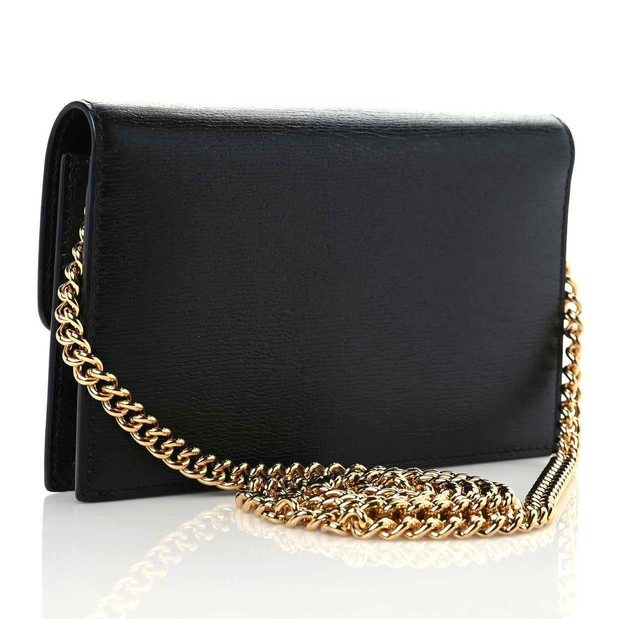 Textured Calfskin Icon Chain Wallet Black