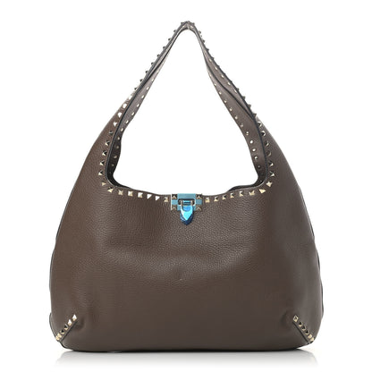 Valentino Garavani Grained Calfskin Large Rockstud Hobo Deep Taupe 1 of 4
