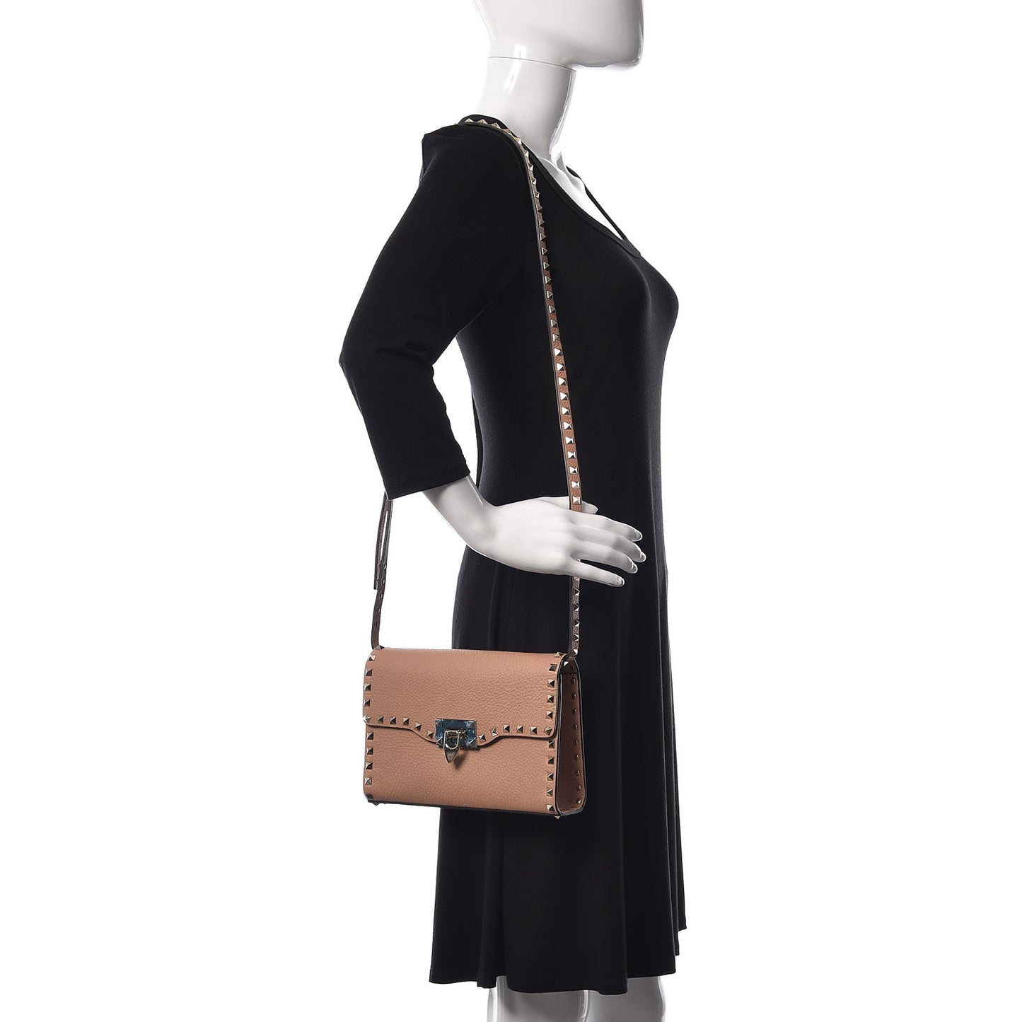 Pebbled Calfskin Medium Rockstud Flip Lock Crossbody Bag Skin Sorbet