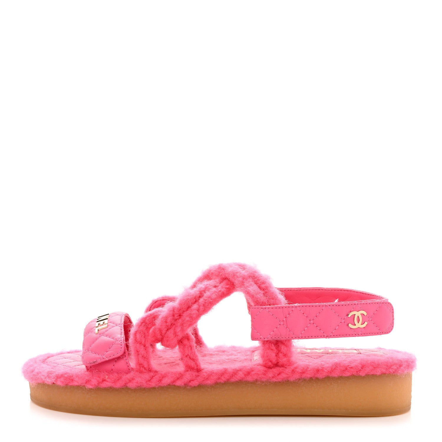 Chanel Cord Lambskin Quilted Logo Sandals 38 Pink 1 of 8