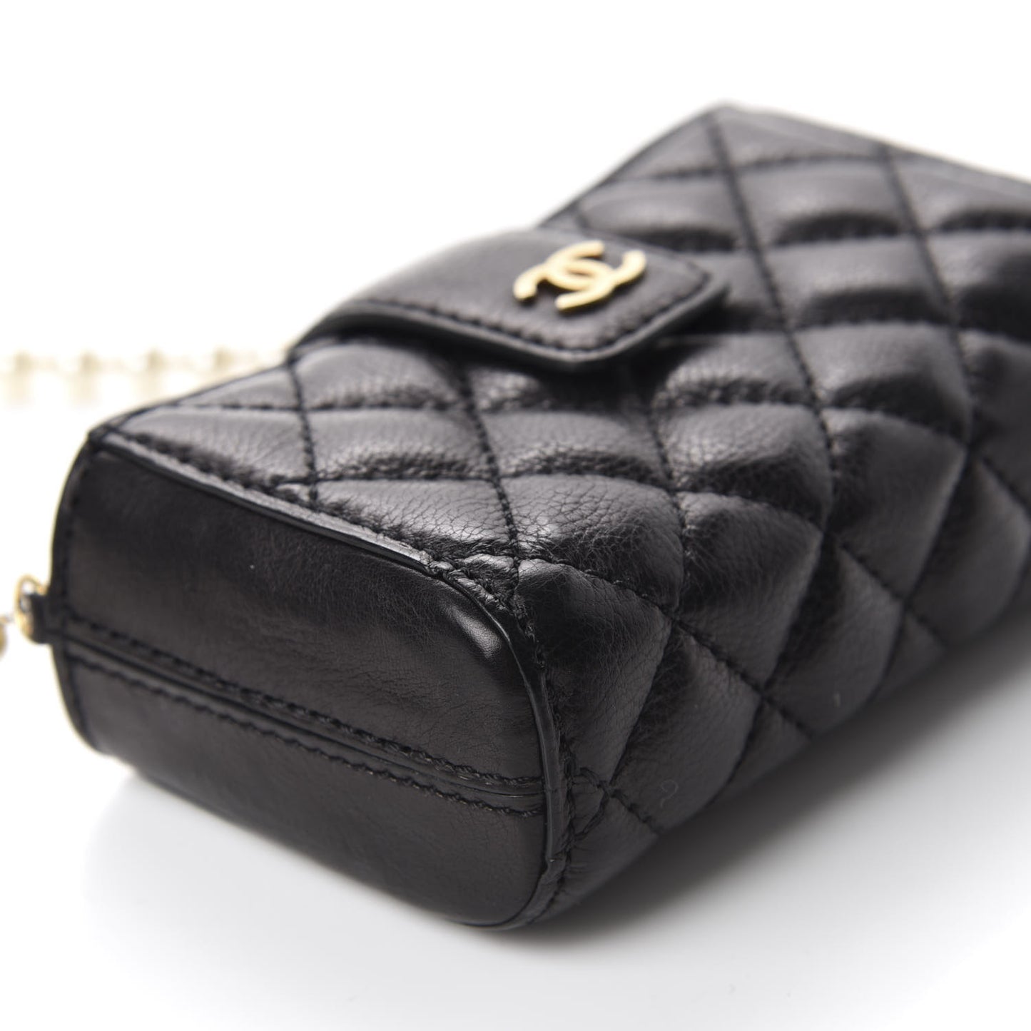 Calfskin Quilted Pearl Chain Love Symbols Mini Bag Black