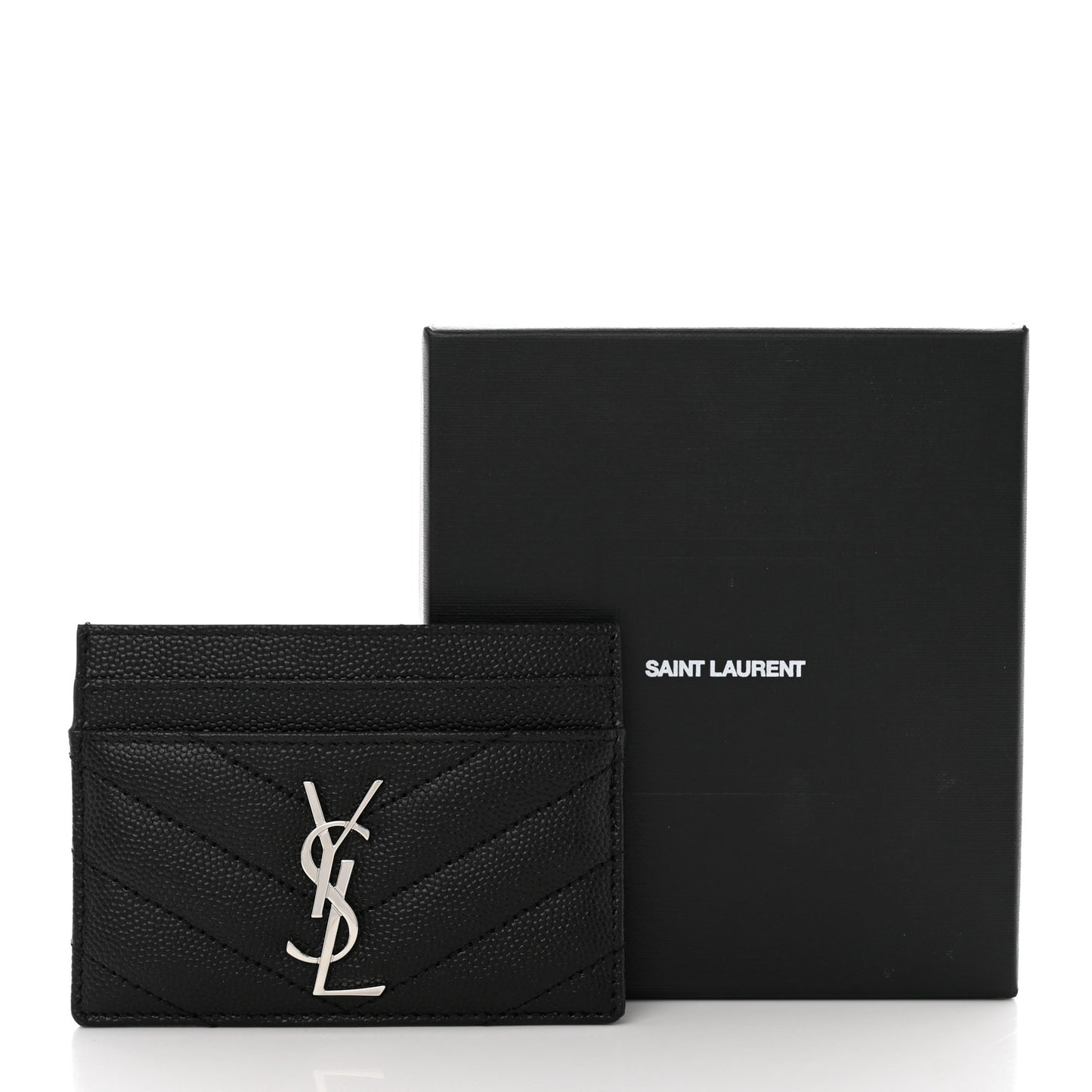 Grain De Poudre Matelasse Chevron Monogram Credit Card Case Black