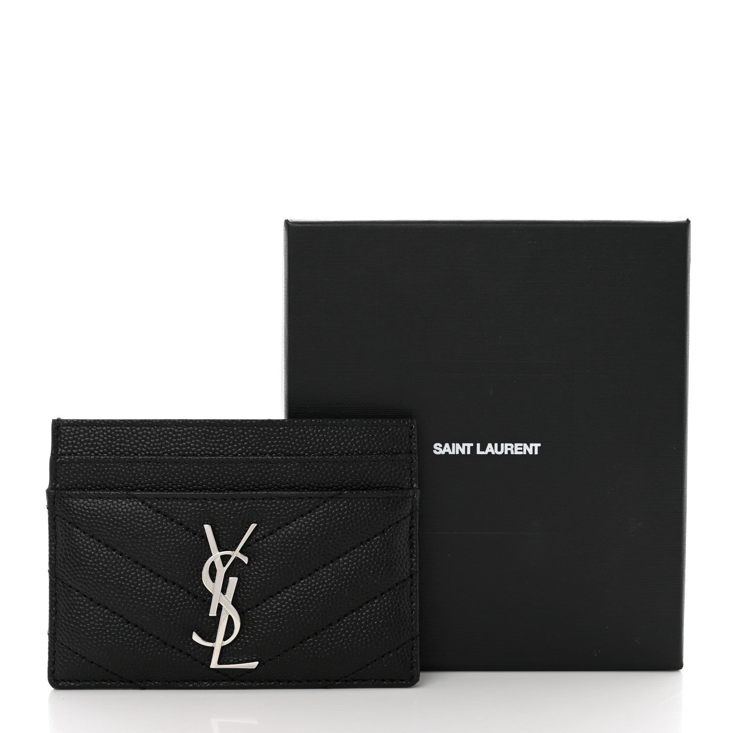 Saint Laurent Grain De Poudre Matelasse Chevron Monogram Credit Card Case Black 8 of 8