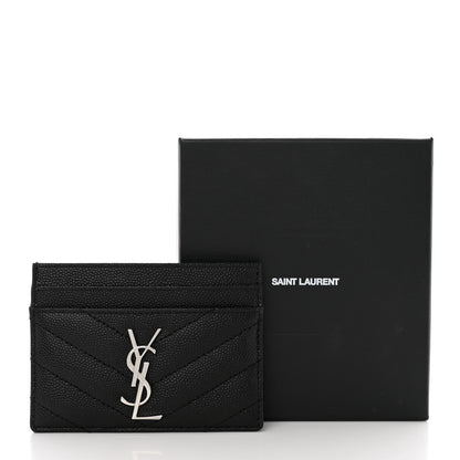 Saint Laurent Grain De Poudre Matelasse Chevron Monogram Credit Card Case Black 8 of 8