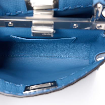 Fendi Vitello Granato Camoscio Selleria Macro Stitchings Mini Peekaboo Iconic Satchel Argento Blue 5 of 10