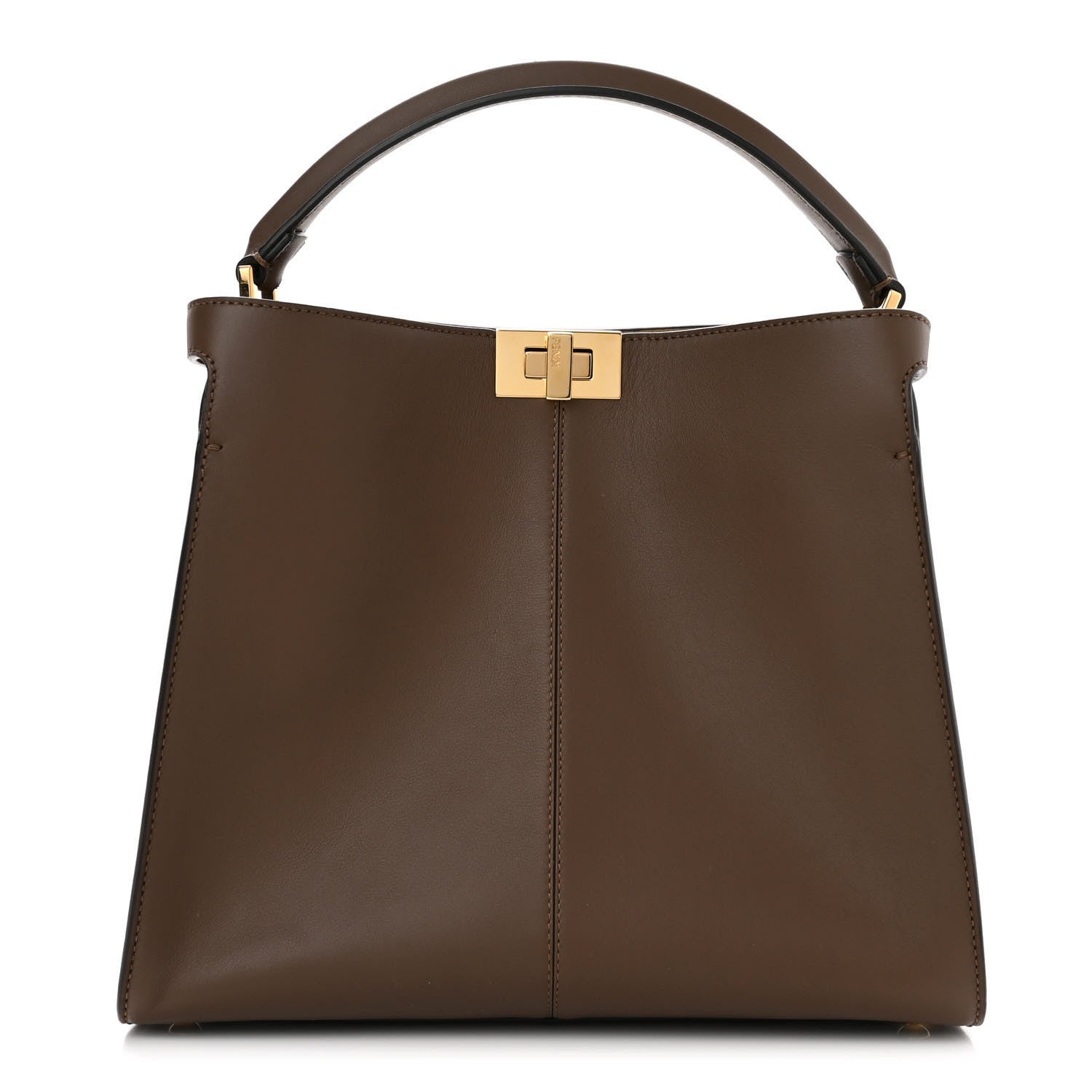 Fendi Vitello Seta Glazed Fabric FF 1974 Medium Peekaboo X-Lite Maya Mogano Panna 1 of 12