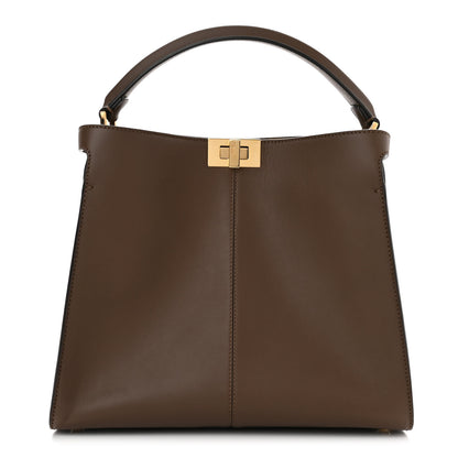 Fendi Vitello Seta Glazed Fabric FF 1974 Medium Peekaboo X-Lite Maya Mogano Panna 1 of 12