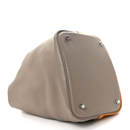 Hermes Taurillon Clemence Casaque Picotin Lock 22 MM Moutarde Gris Tourterelle 7 of 12
