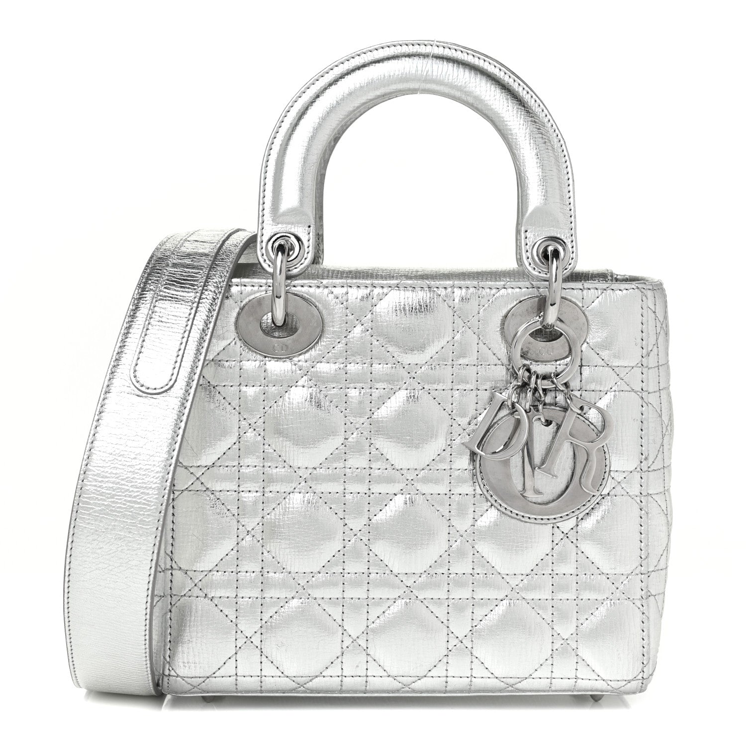 Christian Dior Metallic Grained Calfskin Cannage Small Lucky Badges My Lady Dior Silver 1 of 11