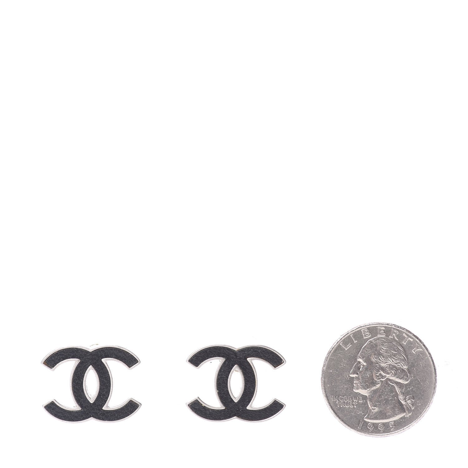 Chanel Lambskin CC Earrings Black Silver 2 of 7