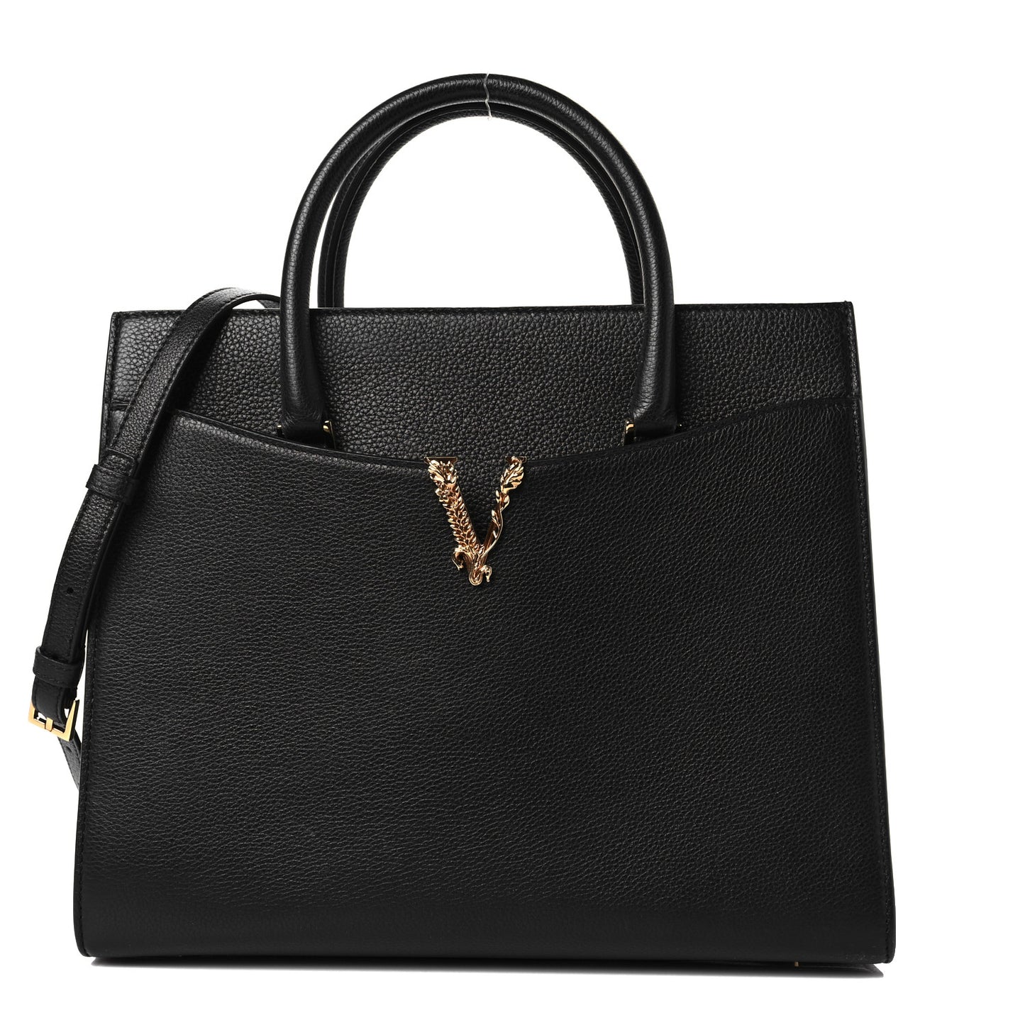 Grained Calfskin Large Virtus Top Handle Shoulder Bag Black