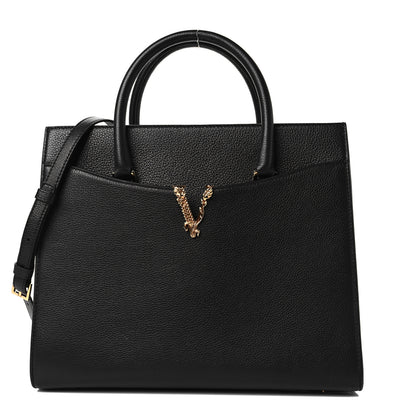 Versace Grained Calfskin Large Virtus Top Handle Shoulder Bag Black 1 of 5