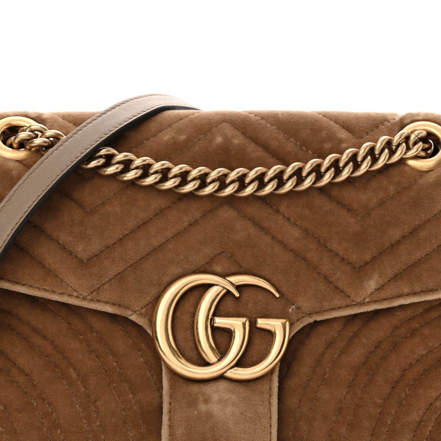 Velvet Matelasse Small GG Marmont Shoulder Bag Taupe