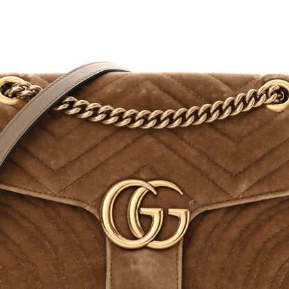Gucci Velvet Matelasse Small GG Marmont Shoulder Bag Taupe 8 of 16
