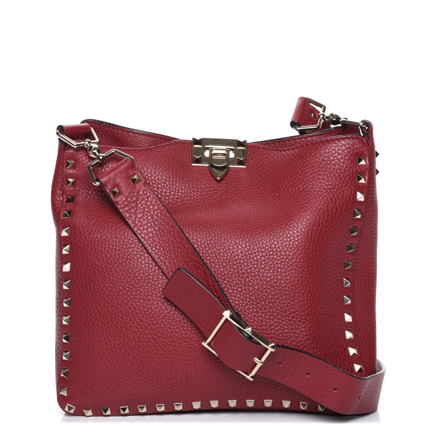 Valentino Garavani Pebbled Calfskin Small Rockstud Flip-Lock Messenger Bag Rubino 1 of 8