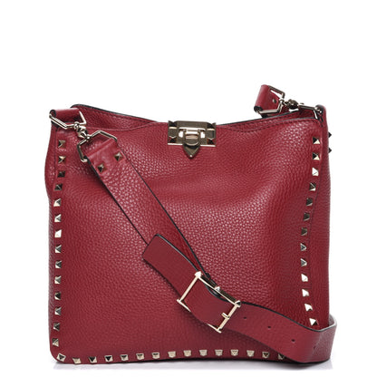 Valentino Garavani Pebbled Calfskin Small Rockstud Flip-Lock Messenger Bag Rubino 1 of 8