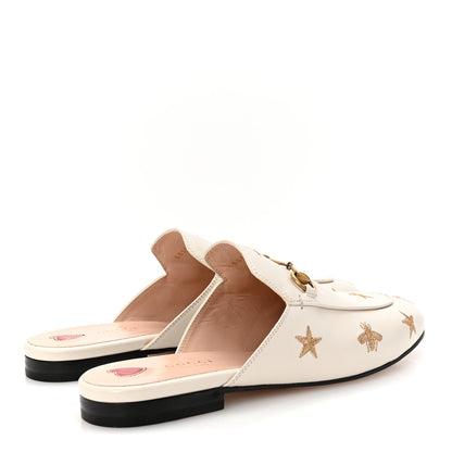 Gucci Goatskin Bee Star Embroidered Womens Princetown Slippers 39 Mystic White 5 of 10