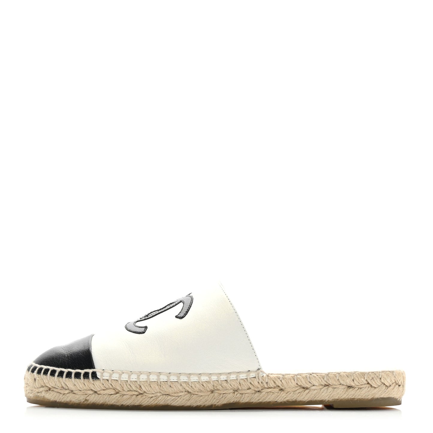 Iridescent Goatskin CC Espadrille Mules 39 Ivory Black