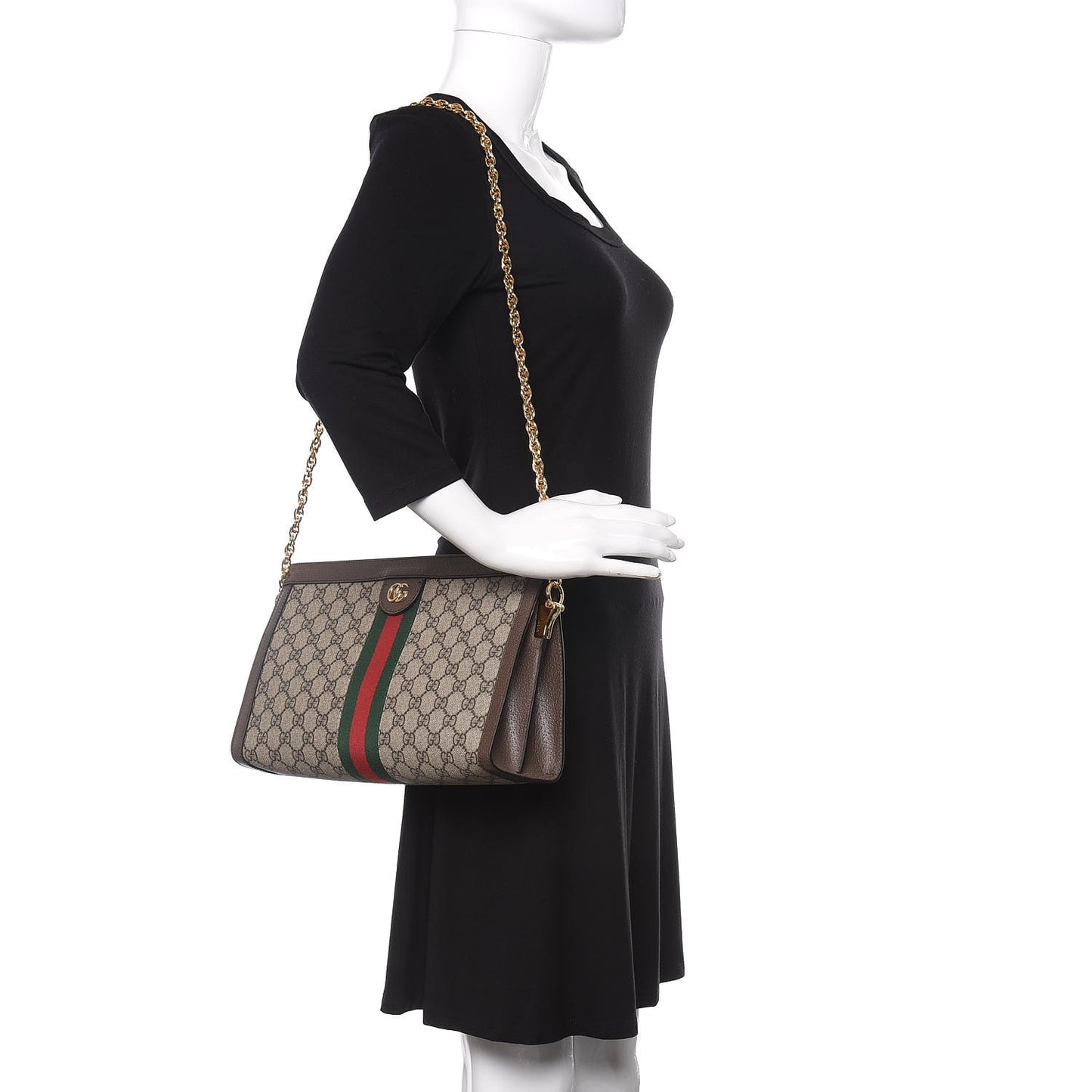 GG Supreme Monogram Web Medium Ophidia Chain Shoulder Bag Brown