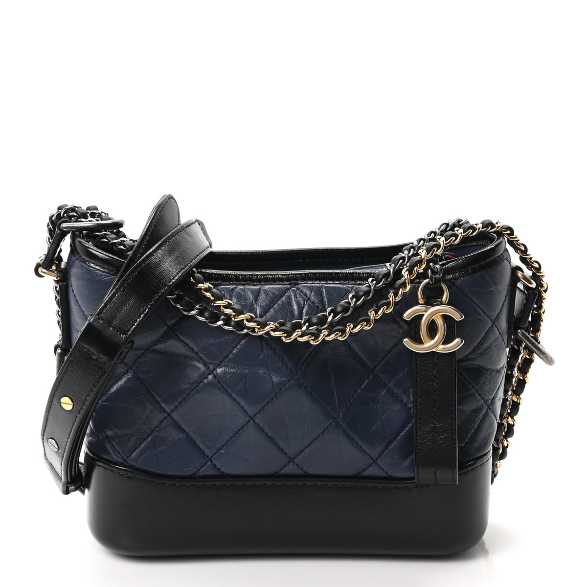Chanel Aged Calfskin Quilted Small Gabrielle Hobo Navy Black 1 of 10