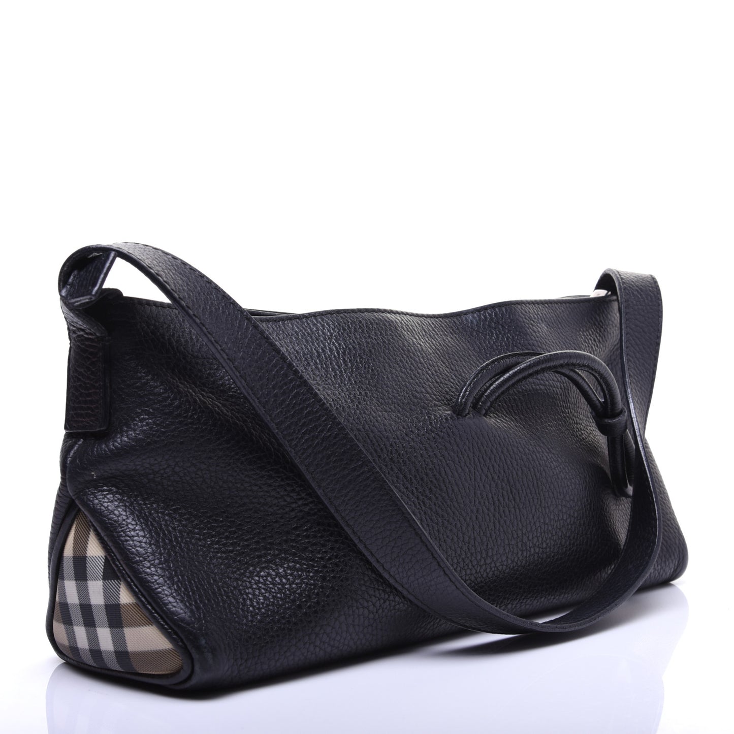 Grainy Calfskin House Check Horn Toggle Shoulder Bag Black