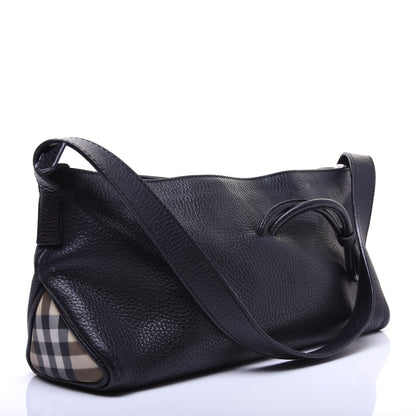Burberry Grainy Calfskin House Check Horn Toggle Shoulder Bag Black 3 of 11