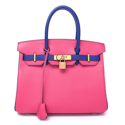 Hermes Epsom Horseshoe Birkin 30 Rose Tyrien Bleu Electrique 1 of 11