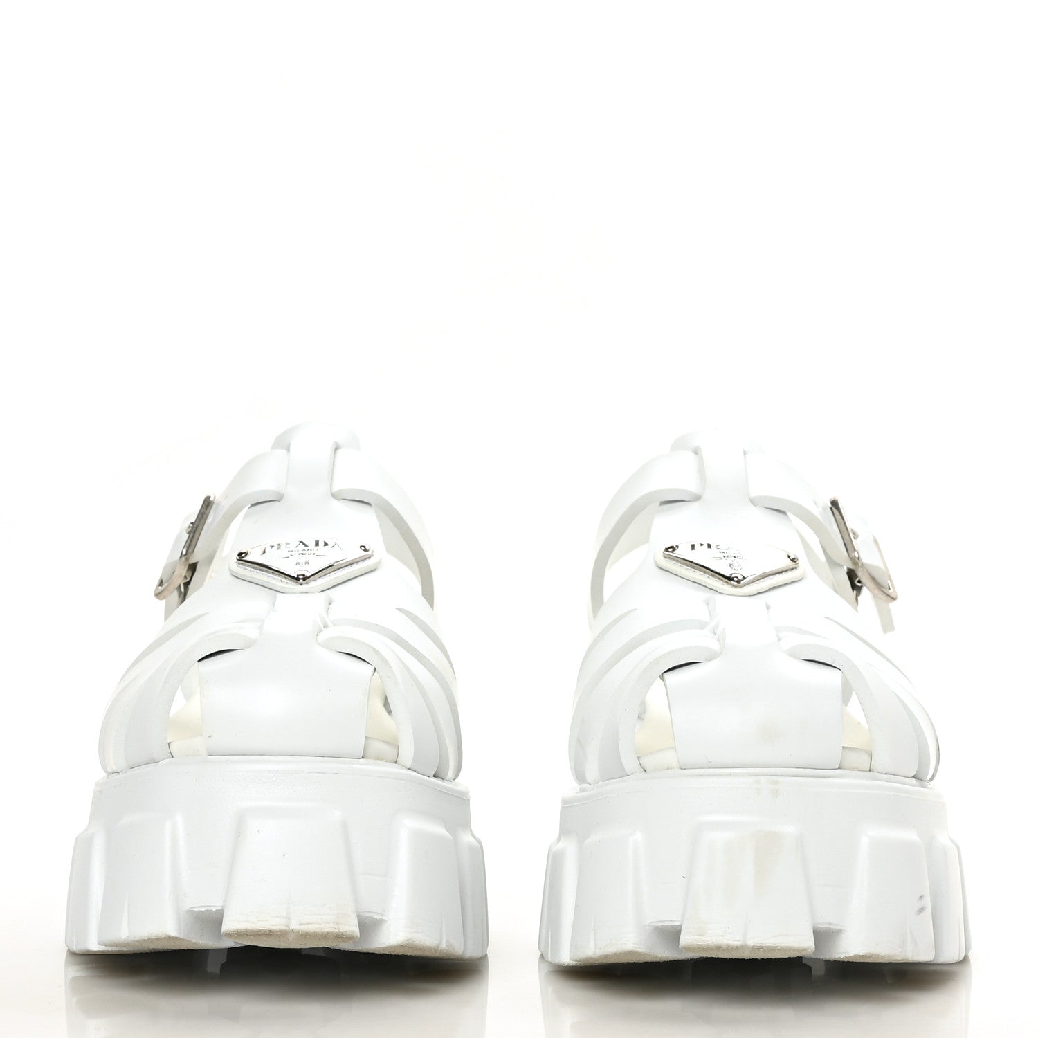 Prada Foam Rubber Metal Triangle Logo Monolith 55mm Cage Sandals 39 White 2 of 6