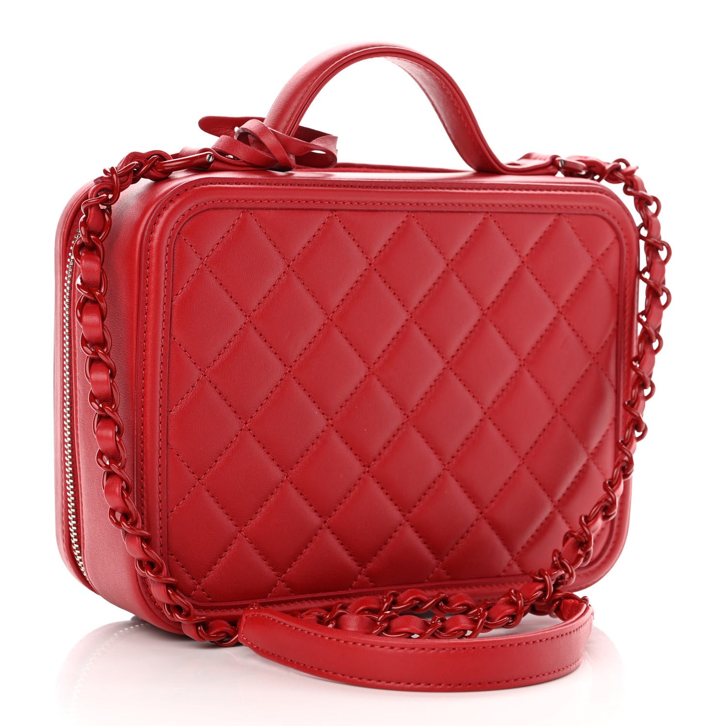 Lambskin Quilted Medium CC Filigree Vanity Case Dark Red