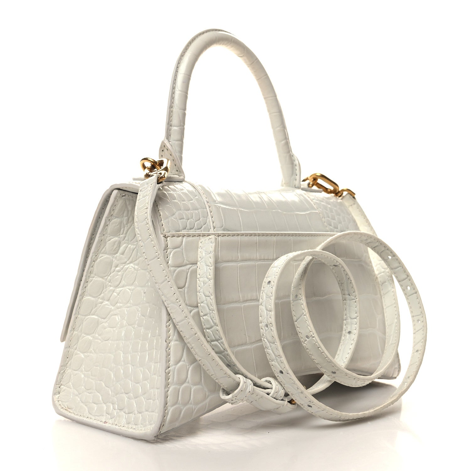 Balenciaga Shiny Calfskin Crocodile Embossed Small Hourglass Top Handle Bag White 2 of 15