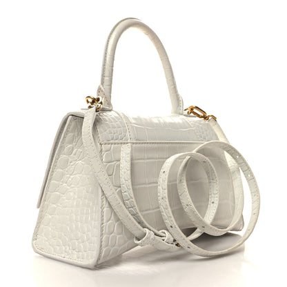 Balenciaga Shiny Calfskin Crocodile Embossed Small Hourglass Top Handle Bag White 2 of 15