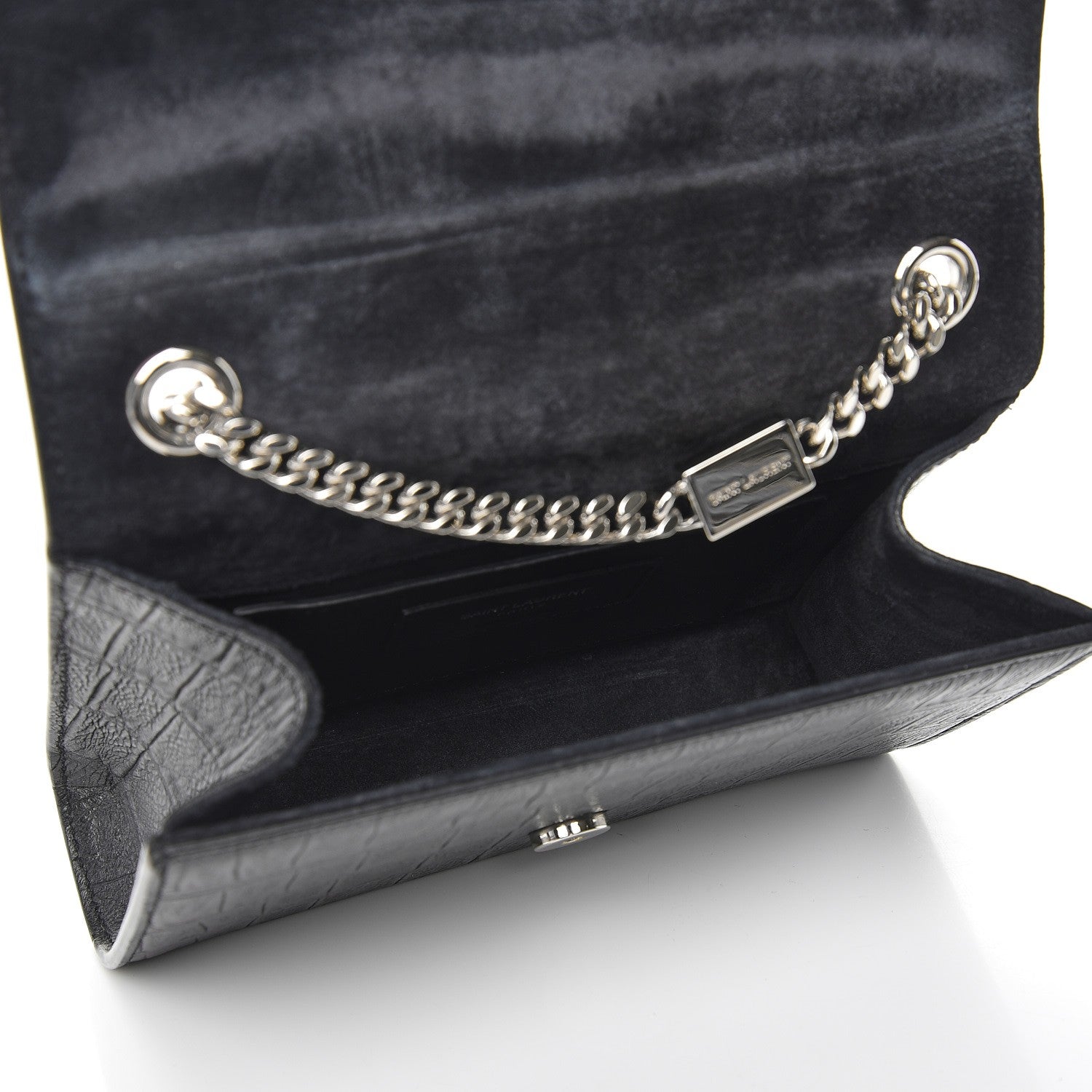 Saint Laurent Calfskin Crocodile Embossed Small Classic Monogram Tassel Satchel Black 6 of 6