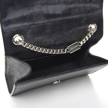 Saint Laurent Calfskin Crocodile Embossed Small Classic Monogram Tassel Satchel Black 6 of 6