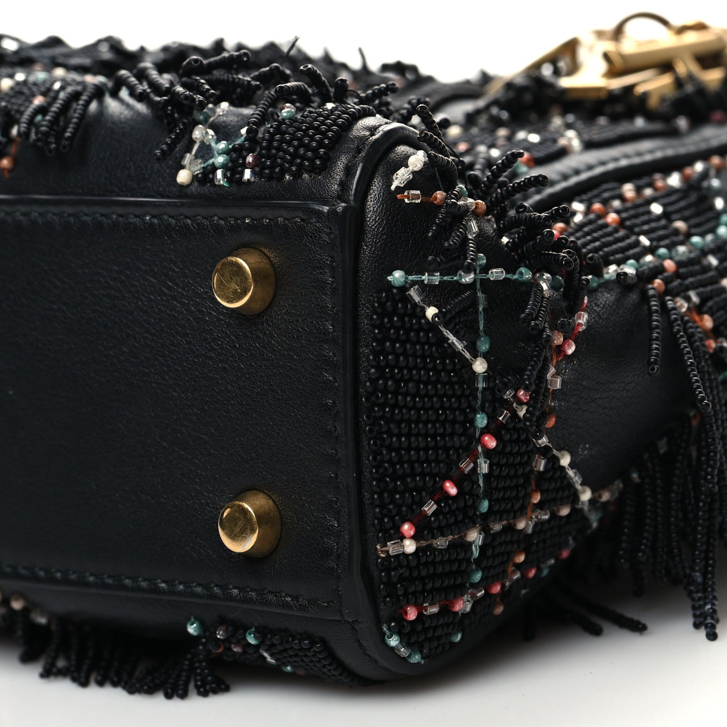 Lambskin Beaded Fringe Mini Lady Dior Black Multicolor